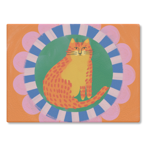 Cat Folk Art Bold Colourful Bright Illustration Painting - glass chopping board by AbiGoLucky