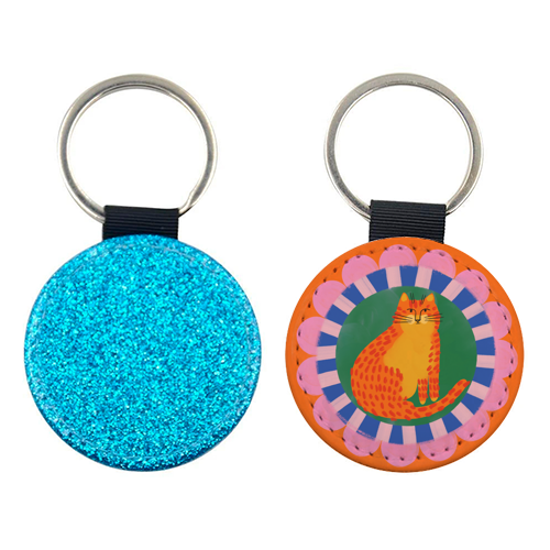Cat Folk Art Bold Colourful Bright Illustration Painting - keyring by AbiGoLucky