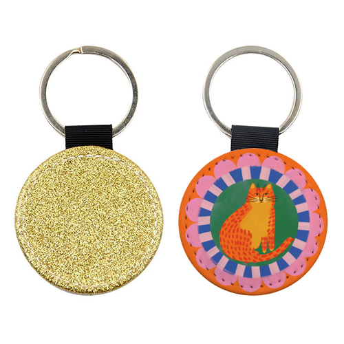Cat Folk Art Bold Colourful Bright Illustration Painting - keyring by AbiGoLucky