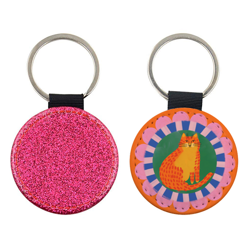 Cat Folk Art Bold Colourful Bright Illustration Painting - keyring by AbiGoLucky