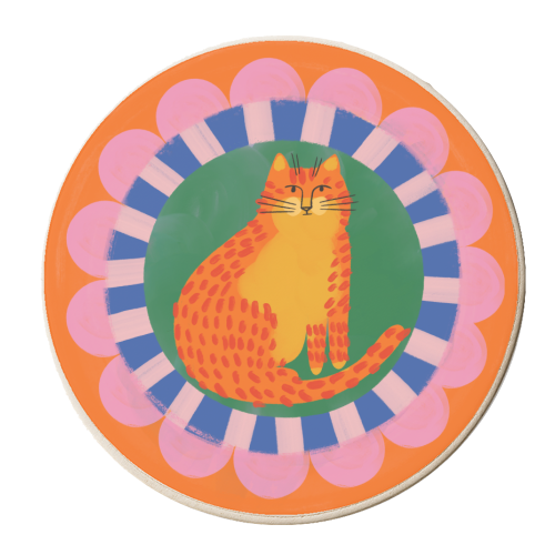 Cat Folk Art Bold Colourful Bright Illustration Painting - personalised beer coaster by AbiGoLucky