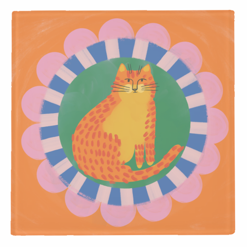 Cat Folk Art Bold Colourful Bright Illustration Painting - personalised beer coaster by AbiGoLucky