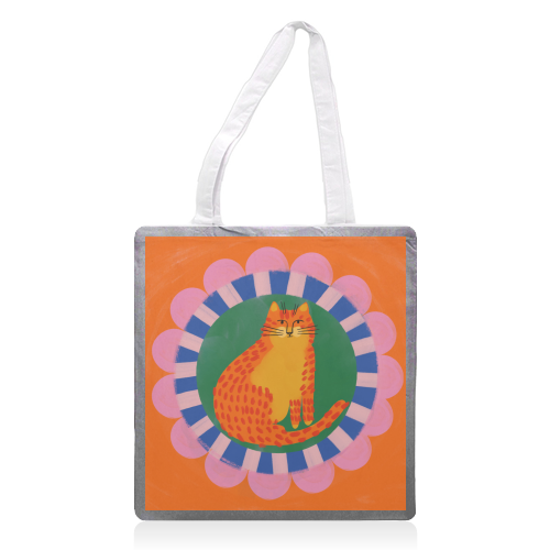 Cat Folk Art Bold Colourful Bright Illustration Painting - printed canvas tote bag by AbiGoLucky