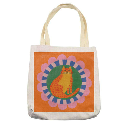 Cat Folk Art Bold Colourful Bright Illustration Painting - printed canvas tote bag by AbiGoLucky