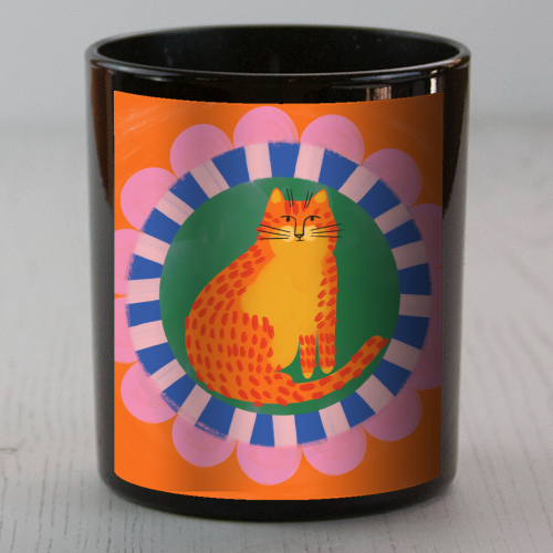 Cat Folk Art Bold Colourful Bright Illustration Painting - scented candle by AbiGoLucky