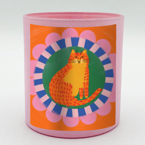Cat Folk Art Bold Colourful Bright Illustration Painting - scented candle by AbiGoLucky