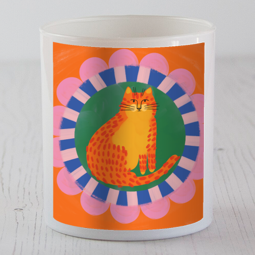 Cat Folk Art Bold Colourful Bright Illustration Painting - scented candle by AbiGoLucky