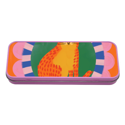 Cat Folk Art Bold Colourful Bright Illustration Painting - tin pencil case by AbiGoLucky