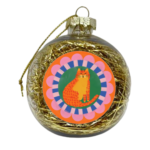 Cat Folk Art Bold Colourful Bright Illustration Painting - xmas bauble by AbiGoLucky