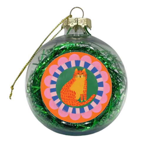 Cat Folk Art Bold Colourful Bright Illustration Painting - xmas bauble by AbiGoLucky