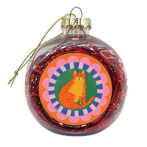 Cat Folk Art Bold Colourful Bright Illustration Painting - xmas bauble by AbiGoLucky