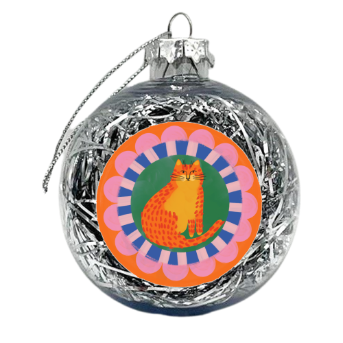 Cat Folk Art Bold Colourful Bright Illustration Painting - xmas bauble by AbiGoLucky