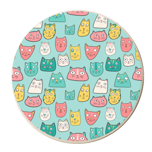 Cat Heads - Green - personalised beer coaster by Drawn to Cats