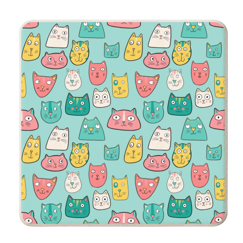 Cat Heads - Green - personalised beer coaster by Drawn to Cats