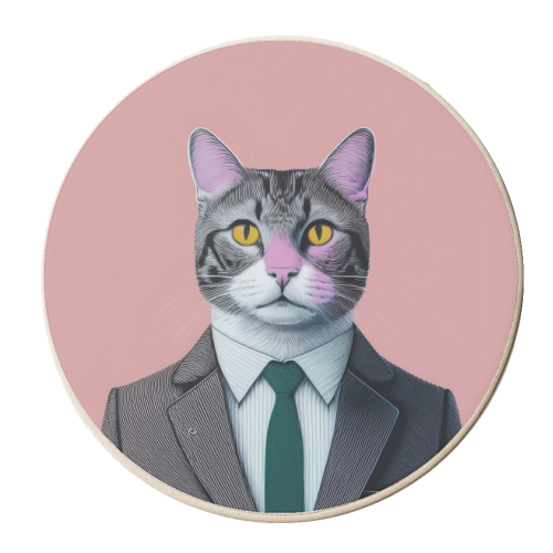 Cat In A Suit Illustration - personalised beer coaster by Adam Regester