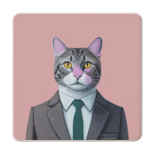 Cat In A Suit Illustration - personalised beer coaster by Adam Regester