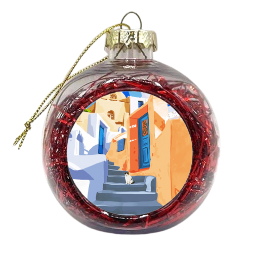 Cat in Greece - xmas bauble by Uma Prabhakar Gokhale