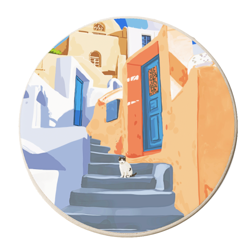 Cat in Greece - personalised beer coaster by Uma Prabhakar Gokhale