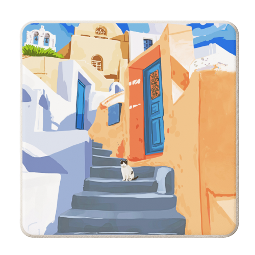 Cat in Greece - personalised beer coaster by Uma Prabhakar Gokhale