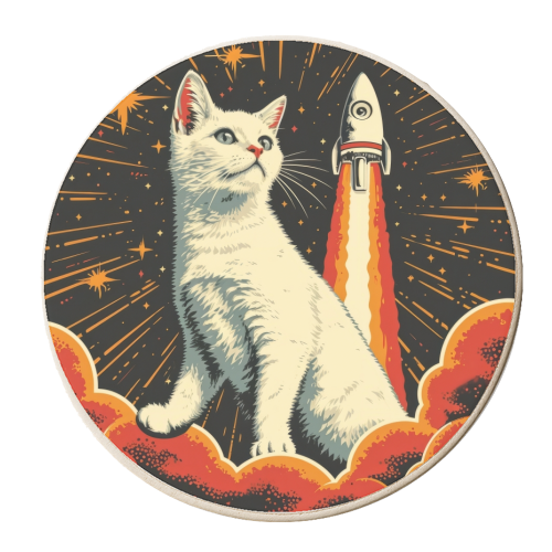 Cat in space - personalised beer coaster by DejaReve