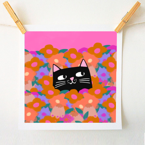 Cat In The Flowers - A1 - A4 art print by The Paper Tail