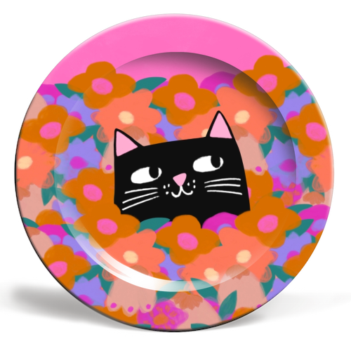 Cat In The Flowers - ceramic dinner plate by The Paper Tail