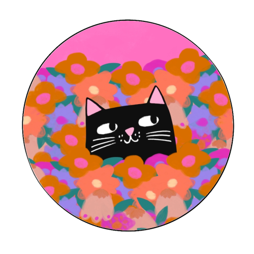 Cat In The Flowers - Circle Sticker by The Paper Tail