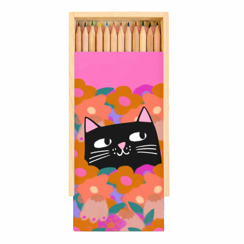 Cat In The Flowers - Coloured Pencils with Box by The Paper Tail