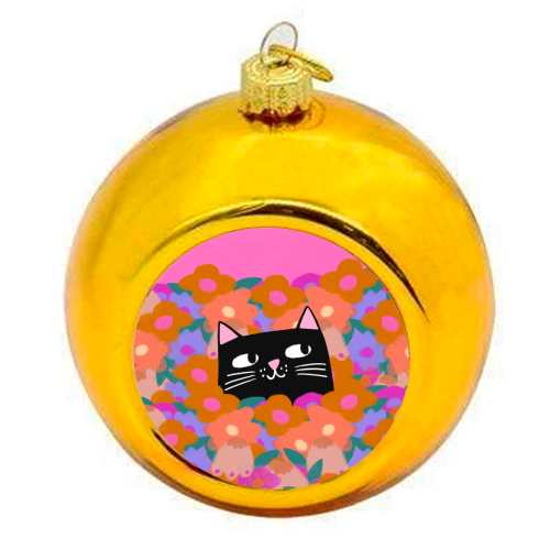 Cat In The Flowers - colourful christmas bauble by The Paper Tail