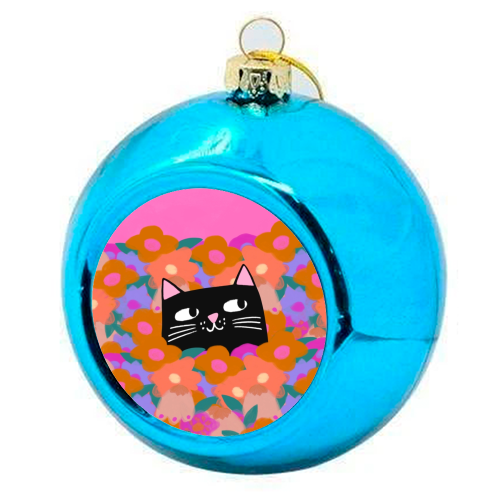 Cat In The Flowers - colourful christmas bauble by The Paper Tail