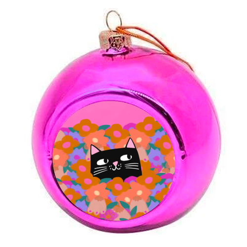 Cat In The Flowers - colourful christmas bauble by The Paper Tail