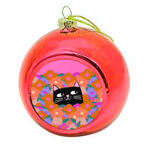 Cat In The Flowers - colourful christmas bauble by The Paper Tail