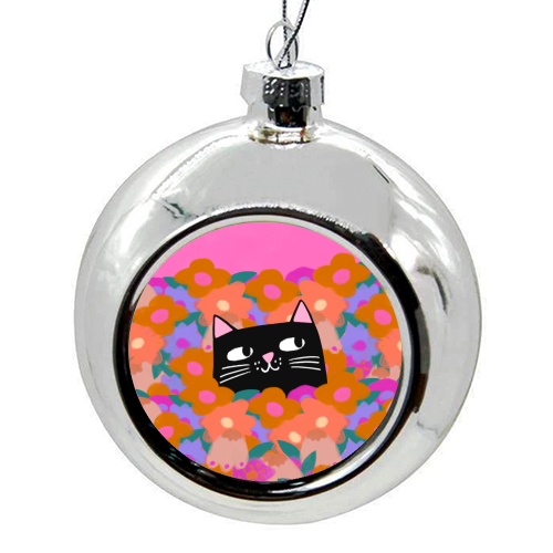 Cat In The Flowers - colourful christmas bauble by The Paper Tail