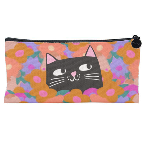 Cat In The Flowers - flat pencil case by The Paper Tail