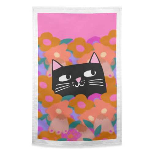Cat In The Flowers - funny tea towel by The Paper Tail