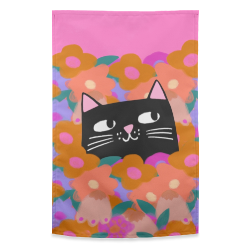 Cat In The Flowers - funny tea towel by The Paper Tail