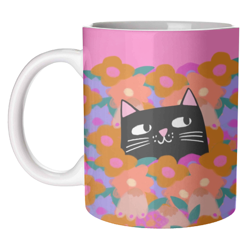 Cat In The Flowers - unique mug by The Paper Tail