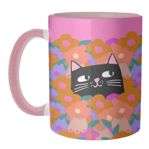Cat In The Flowers - unique mug by The Paper Tail