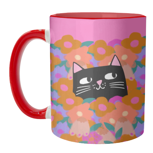 Cat In The Flowers - unique mug by The Paper Tail