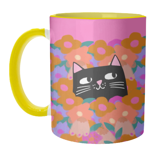 Cat In The Flowers - unique mug by The Paper Tail