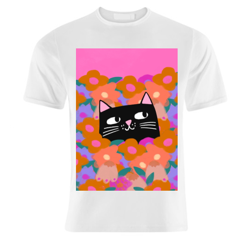 Cat In The Flowers - unique t shirt by The Paper Tail