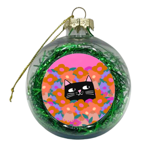 Cat In The Flowers - xmas bauble by The Paper Tail