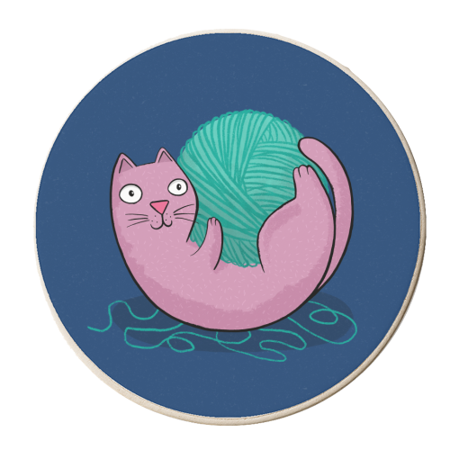 Cat Loves Wool - personalised beer coaster by Drawn to Cats