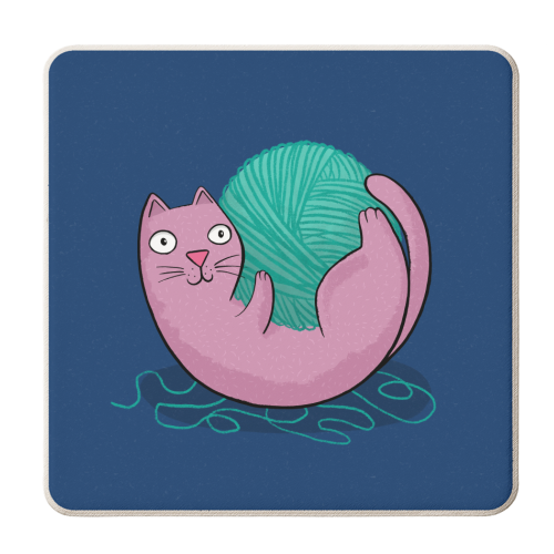 Cat Loves Wool - personalised beer coaster by Drawn to Cats