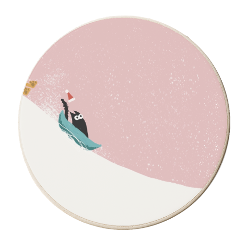 Cat on a sledge - personalised beer coaster by Giddy Kipper