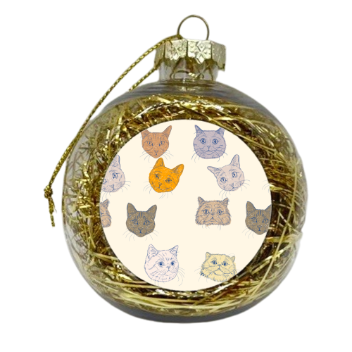Cat Portrait Pattern - xmas bauble by Adam Regester