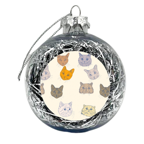 Cat Portrait Pattern - xmas bauble by Adam Regester