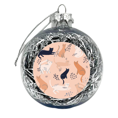 Cats in pink - xmas bauble by Michelle Walker