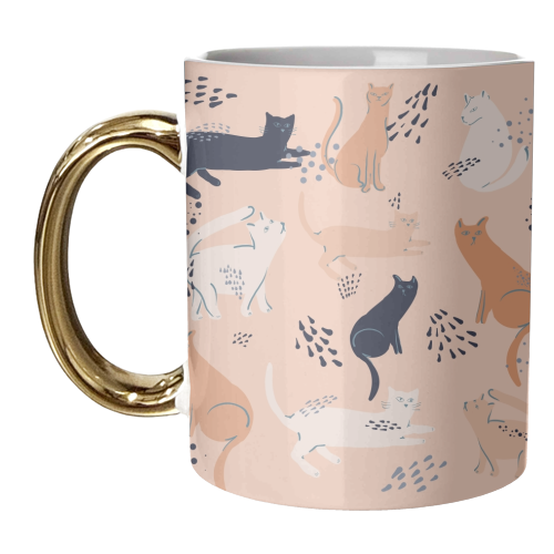 Cats in pink - unique mug by Michelle Walker