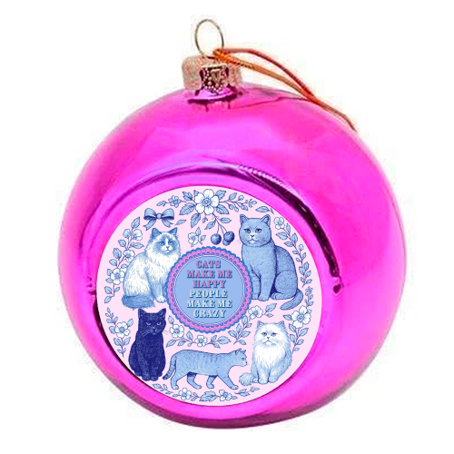 Cats Make Me Happy - colourful christmas bauble by Lilly Rose